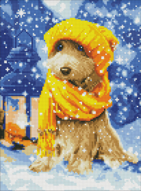 Алмазна мозаїка "Пухнастий друг" AMC7770 30х40см IDEYKA (без підрамника) з АВ стразами