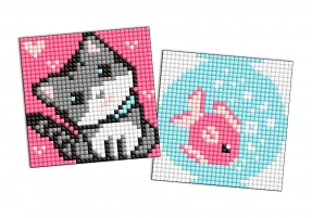 Алмазная мозаика на магните - Рыбка и котенок, набор из 2 сюжетов, 9x9см, Ideyka, AMG1050