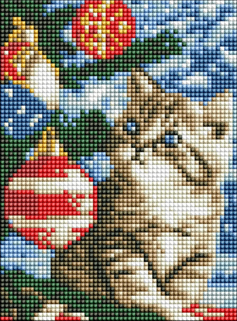 Алмазна мозаїка МІНІ "Кошеня під ялинкою" (без підрамника) 15х20см IDEYKA, AMM1007