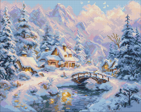 Алмазна мозаїка Зимовий затишок серед гір, 40х50см, AMO20001, Ideyka