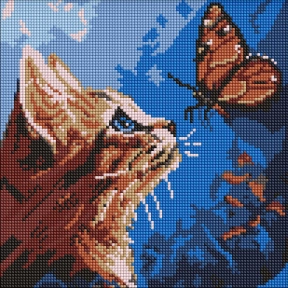 Набір з алмазною мозаїкою "Котик та метелик" 30х30см
