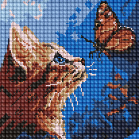 Набір з алмазною мозаїкою "Котик та метелик" 30х30см