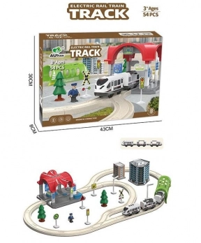 Железная дорога интерактивная с деревянными путями: 2 локомотива, вагон, свет и звук, AU 5667