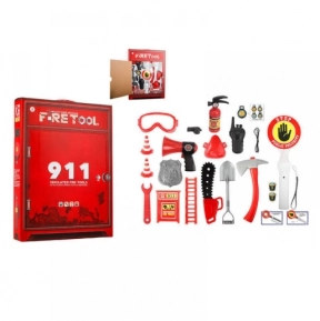 Дитячий ігровий набір пожежника:  знаком Стоп зі світлом, вогнегасник, окуляри, респіратор, компас, гучномовець, рація, свисток