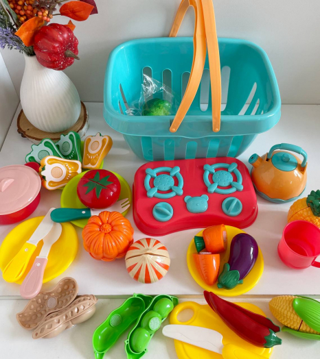 Набір продуктів овочі-фрукти на липучках з посудкою в кошику BC 8012