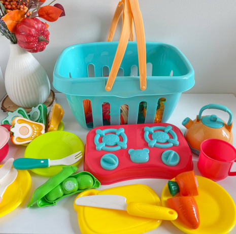 Набір продуктів овочі-фрукти на липучках з посудкою в кошику BC 8012