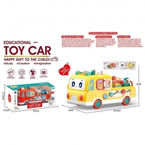 Розвивальний автобус: музика, підсвічування, гра з молоточком, намистини, рухомі шестерні, тріскачка, 2 пірамідки