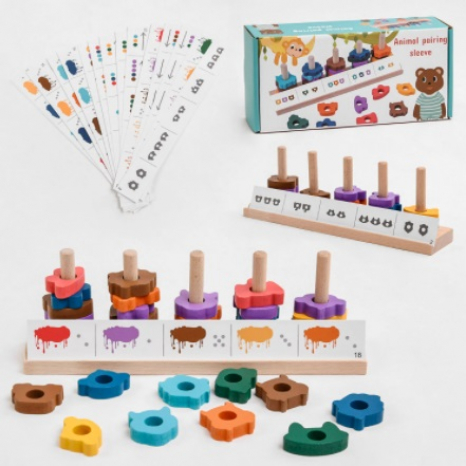 Дерев'яна іграшка Пірамідка з картками Тварини