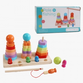 Деревянная пирамидка – сортер 3 в 1 с магнитной рыбалкой C 53638