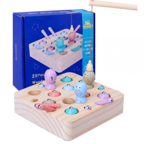 Дерев'яна магнтіна гра Злови рибку та черв'ячка
