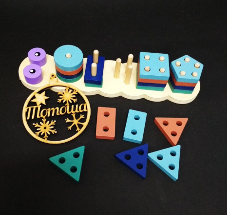 Дерев'яна іграшка сортер пірамідка - логіка геометричні фігури (геометрик, логіка)