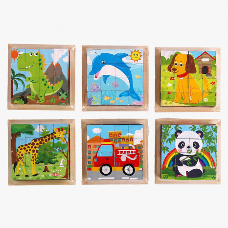 Дерев'яні кубики - пазли 6 в 1 (16 кубиків в наборі) ціна за один тематичний набір