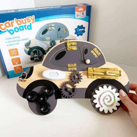 Дерев'яна гра бізіборд "Машина" з замочками, шестернями, пальчикові ігри C 61674