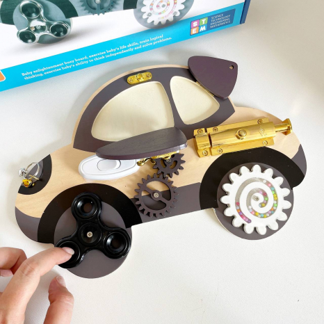 Дерев'яна гра бізіборд "Машина" з замочками, шестернями, пальчикові ігри C 61674