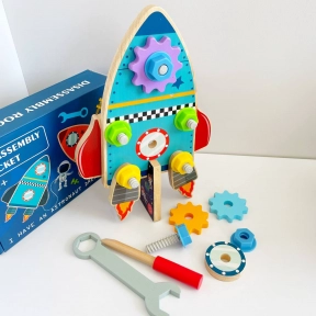 Дерев'яний бізіборд Космічна ракета: викрутка, гайковий ключ, шестерні, болтики, C 62353