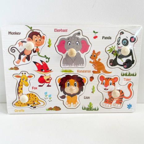 Дерев'яна рамка - вкладка з ручками та дублюючим малюнком   Тварини світу C 64653