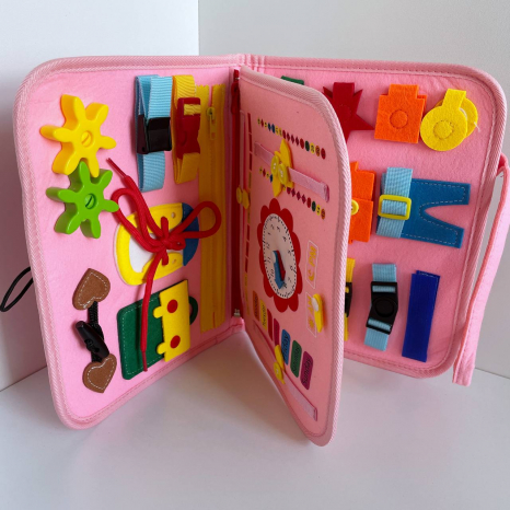 Логічна фетрова папка липучки, застібки, пальчикові ігри, англійська абетка, пазл на липучках, календар, годинник, в пакеті C 64745