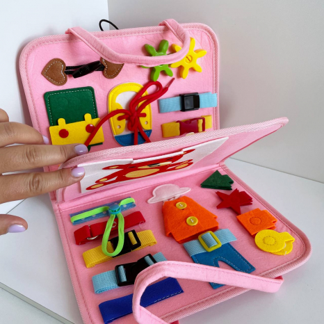 Логічна фетрова папка липучки, застібки, пальчикові ігри, англійська абетка, пазл на липучках, календар, годинник, в пакеті C 64745