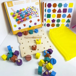 Дерев`яна логічна дошка 25 елементів, викрутка, трафарет, 5 карток з завданнями, в коробці