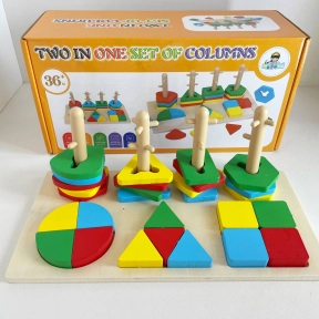 Деревянный геометрический сортер-ключик 16 деталей с отверстиями, элементы геометрических фигур, C 6