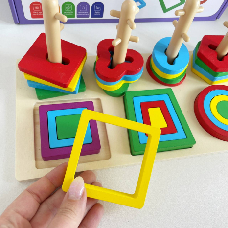 Дерев'яний геометричний сортер-ключик  16 деталей з отворами, елементи геометричних фігур, C 65604