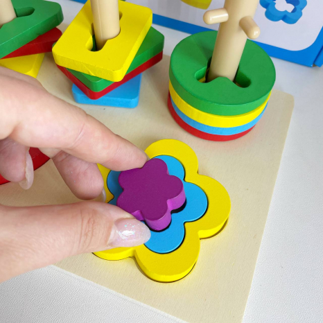 Дерев'яний геометричний сортер-ключик  16 деталей з отворами, елементи геометричних фігур, C 65604