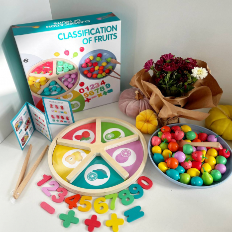 Сортер Фруктова тарілка (ягідний пиріг) з пінцетом, ложечокю, з картками завданнями
