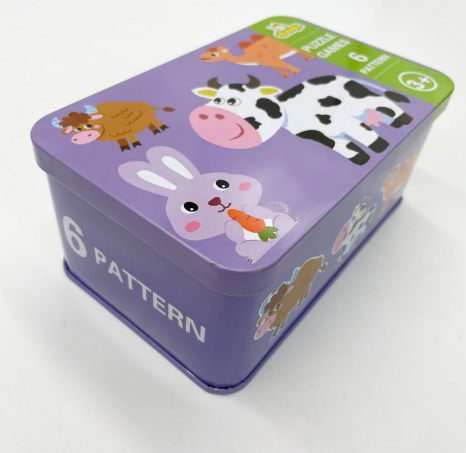 Пазли "Свійські тварини", 6 шт в наборі на 3,4,5,6 елементів  у  металеій коробці, вивчення цифр