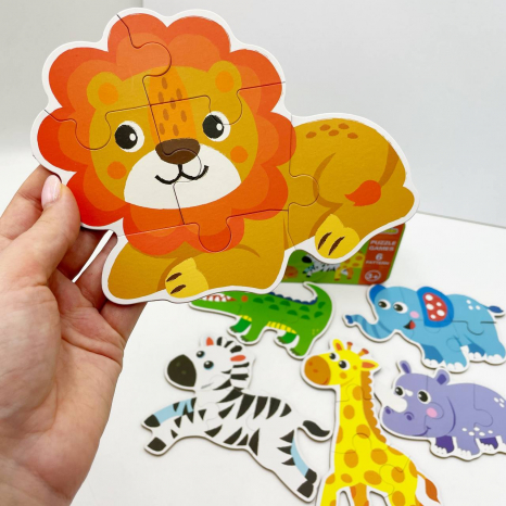 Пазлы "Животные Африки", 6 шт в наборе на 3,4,5,6 элементов в металлической коробке, изучение цифр 