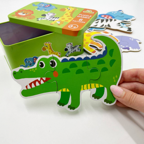 Пазлы "Животные Африки", 6 шт в наборе на 3,4,5,6 элементов в металлической коробке, изучение цифр 