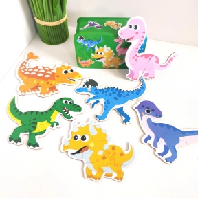 Пазлы "Динозавры", 6 шт в наборе на 3,4,5,6 элементов в металлической коробке, изучение цифр