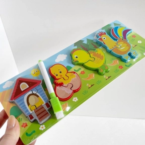 Дерев'яні вкладиші пазли + дошка для малювання, маркер Пиши - стирай