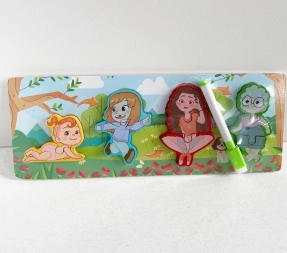 Дерев'яні вкладиші пазли + дошка для малювання, маркер Пиши - стирай