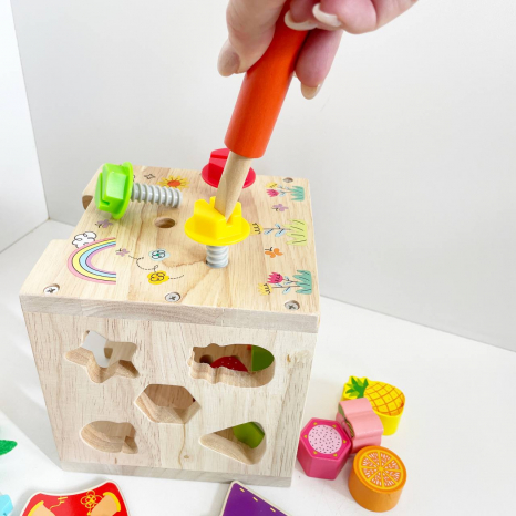 Логічний дерев’яний куб сортер, рухомі шестерні, магнітна гра, пазл-вкладиш, грядка з морквою C 68280