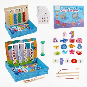 Деревянная логическая игра 2 в 1: магнитная рыбалка и логический лабиринт с карточками задач C 68293
