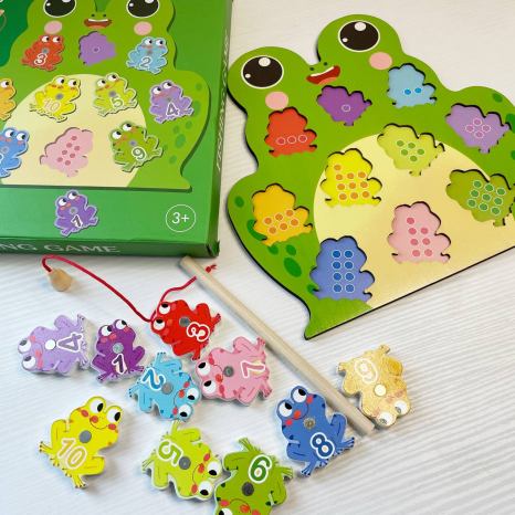 Дерев'яна рамка - вкладка з набором для сортування Магнітна риболовля Жаба