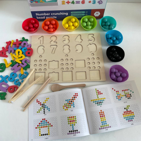 Деревянная логическая доска-сортер с шариками и цифрами, инструменты C 71003