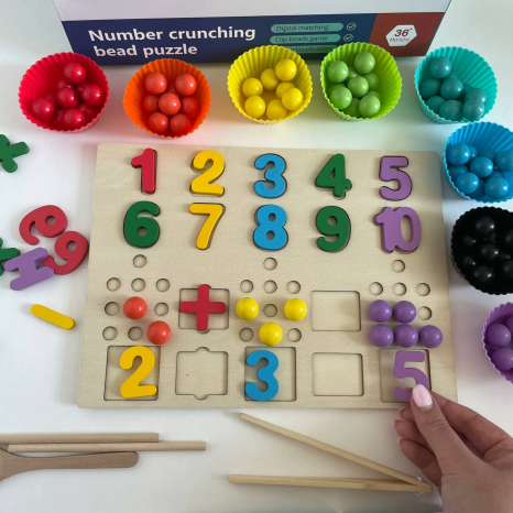 Деревянная логическая доска-сортер с шариками и цифрами, инструменты C 71003