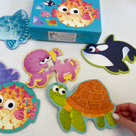 Картонные пазлы 6 в 1 с крупными элементами (2, 3, 4, 6 элементов) Обитатели моря C 73223