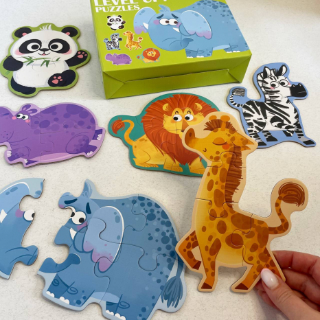 Картонные пазлы 6 в 1 с крупными элементами (2, 3, 4, 6 элементов) Дикие животные C 73223