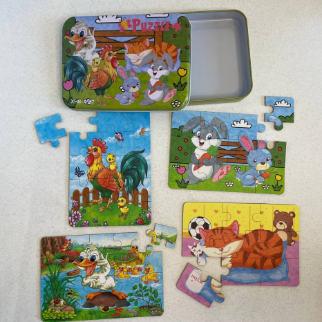 Набір картонних пазлів 4 в 1 в металевій коробці На фермі (9,12,15,20 елементів) C 73264