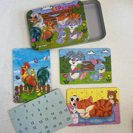 Набір картонних пазлів 4 в 1 в металевій коробці На фермі (9,12,15,20 елементів) C 73264