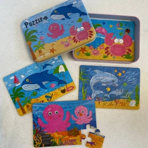 Набір картонних пазлів 4 в 1 в металевій коробці Морські мешканці (9,12,15,20 елементів) C 73264