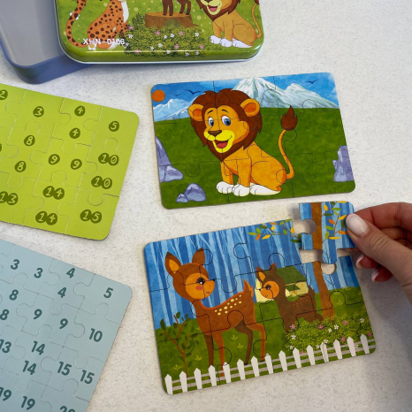 Набір картонних пазлів 4 в 1 в металевій коробці Тварини (9,12,15,20 елементів) C 73264