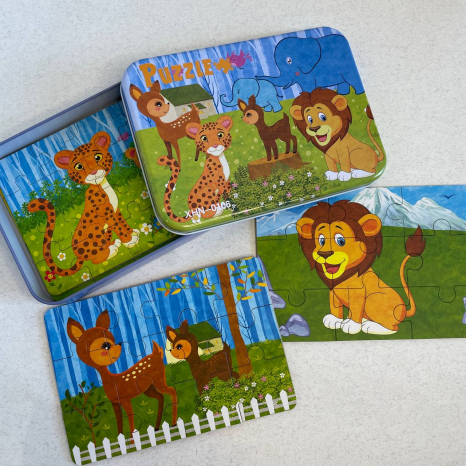 Набір картонних пазлів 4 в 1 в металевій коробці Тварини (9,12,15,20 елементів) C 73264