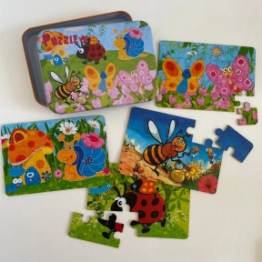 Набір картонних пазлів 4 в 1 в металевій коробці Комахи (9,12,15,20 елементів) C 73264