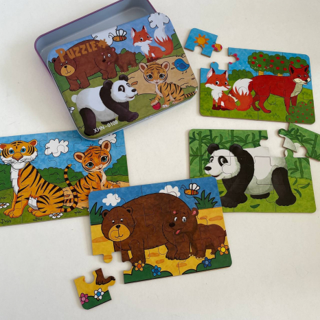 Набір картонних пазлів 4 в 1 в металевій коробці Мама+малюк (9,12,15,20 елементів) C 73264