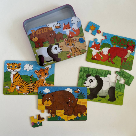 Набір картонних пазлів 4 в 1 в металевій коробці Мама+малюк (9,12,15,20 елементів) C 73264