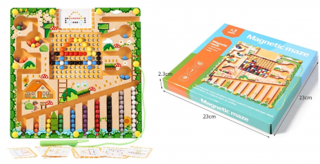 Дерев'яна магнітна гра  - лабіринт зі стилусом та мозаїка із картками з завданнями