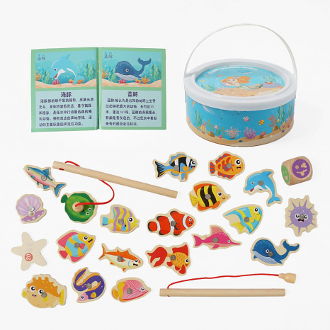 Магнітна риболовля у відрі дерев`яна, 20 фігурок, кубик, 2 вудочки, C 74147